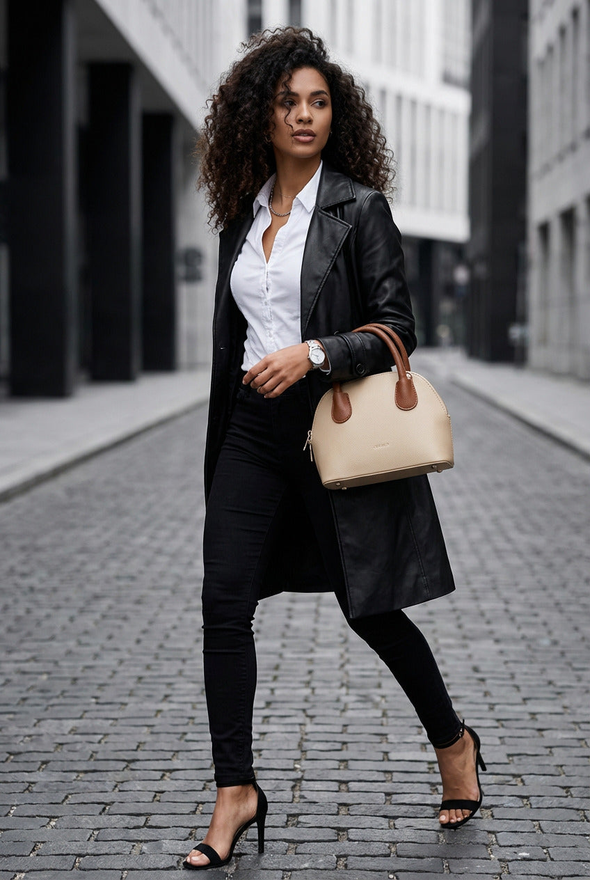 BOLSA FEMININA DE OMBRO FOXER FEITA EM COURO GENUÍNO MODELO AMÉLIE BEIGE