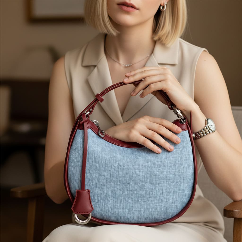 BOLSA FEMININA FOXER FEITA EM JEANS COM DETALHES EM COURO MODELO JEANS LUXE