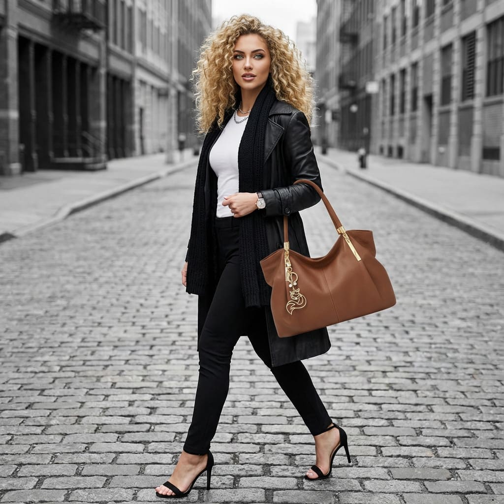 BOLSA FEMININA FOXER FEITA EM COURO GENUÍNO MODELO SAINT-GERMAIN BROWN