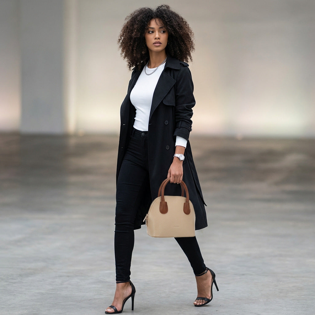 BOLSA FEMININA DE OMBRO FOXER FEITA EM COURO GENUÍNO MODELO AMÉLIE BEIGE