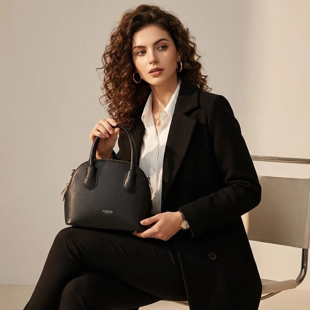 BOLSA FEMININA TRANSVERSAL FOXER FEITA EM COURO GENUÍNO MODELO AMÉLIE BLACK