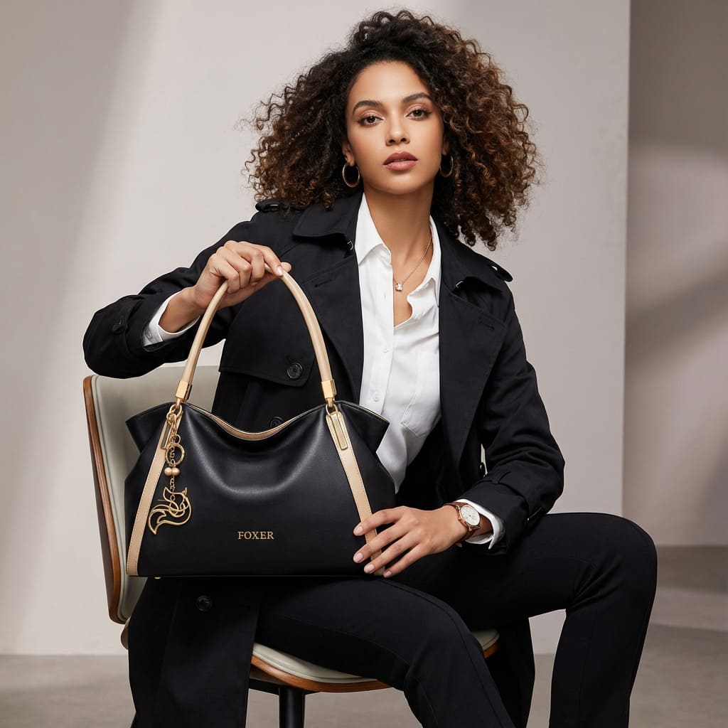 BOLSA FEMININA FOXER FEITA EM COURO GENUÍNO – MODELO ESSÉNNE BLACK