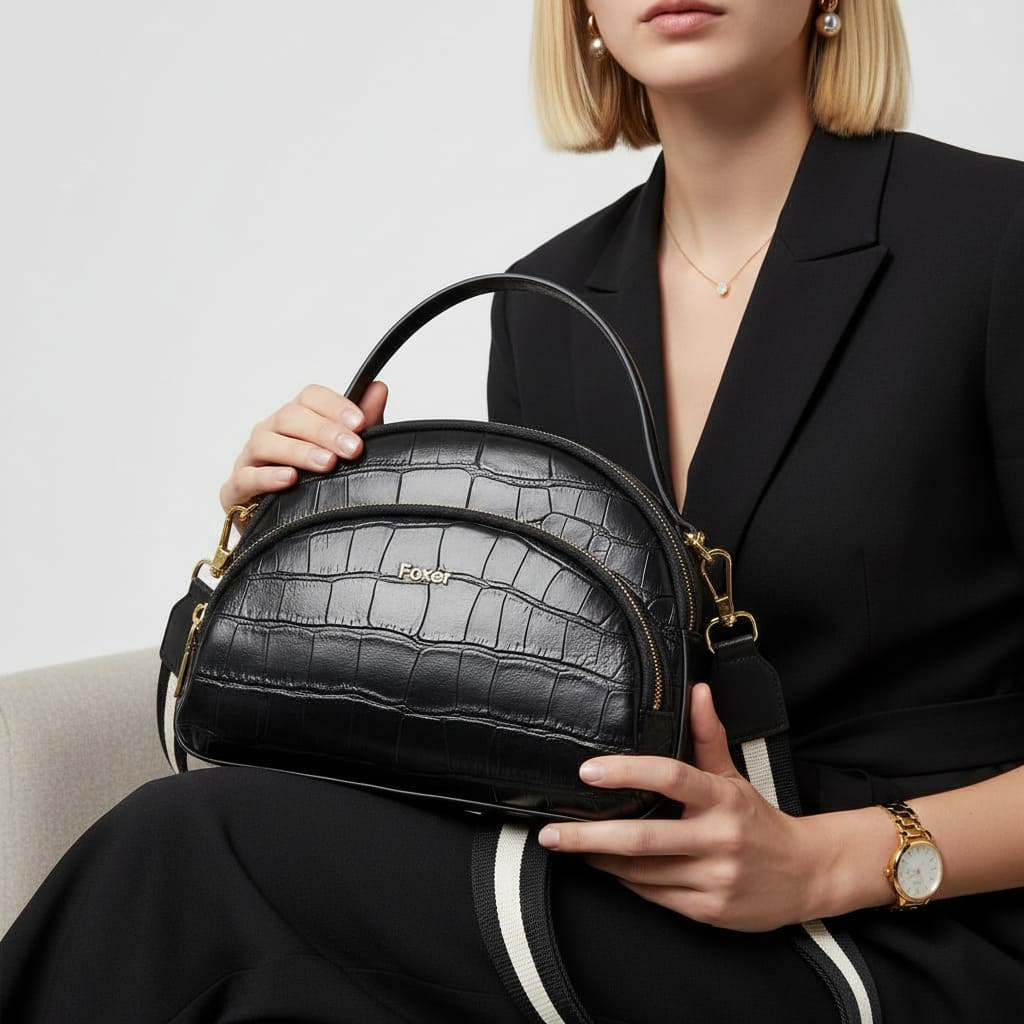 BOLSA FEMININA FOXER FEITA EM COURO GEMUÍNO MODELO RIVELLE BLACK