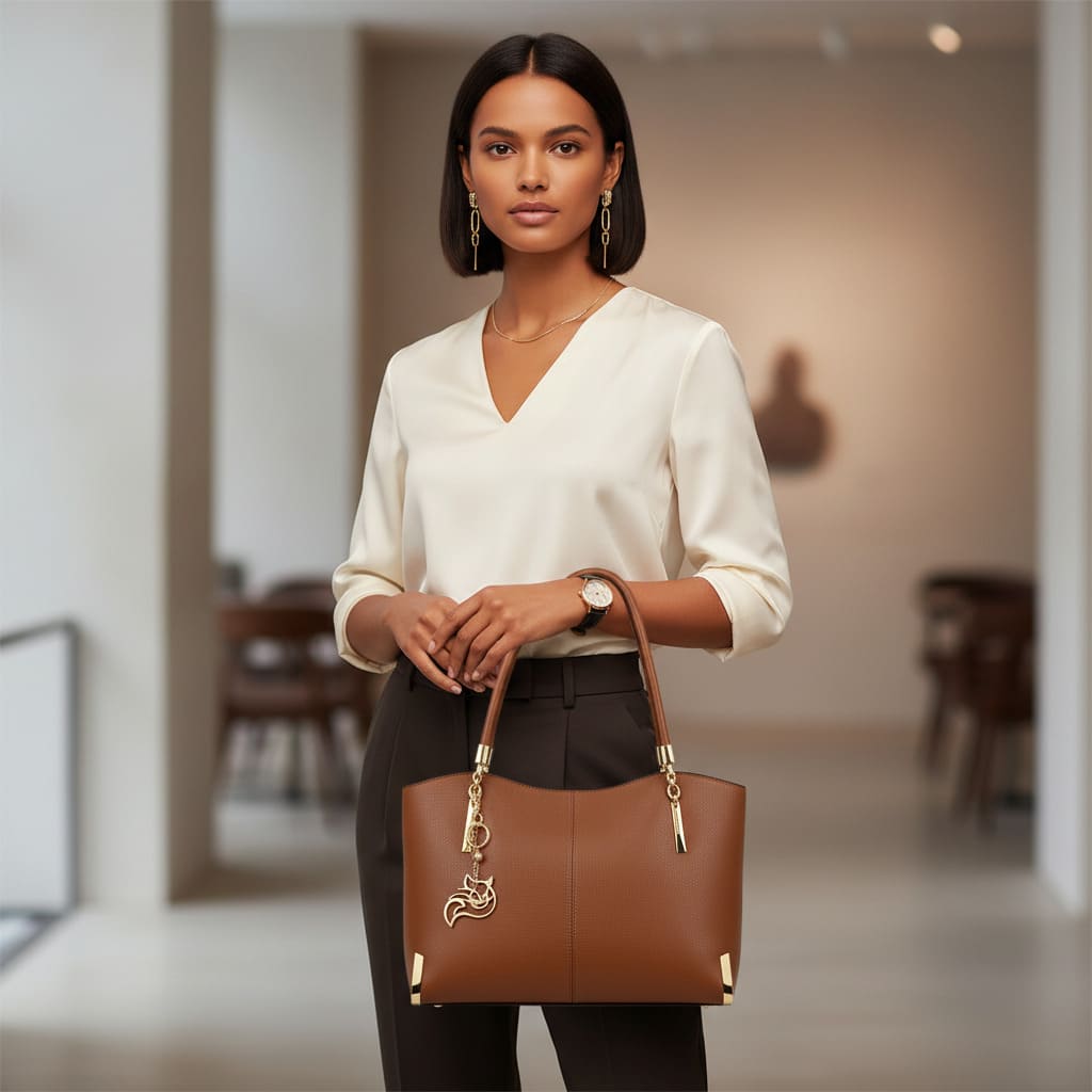 BOLSA FEMININA EM COURO LEGÍTIMO FOXER MODELO VELLUTO BROWN