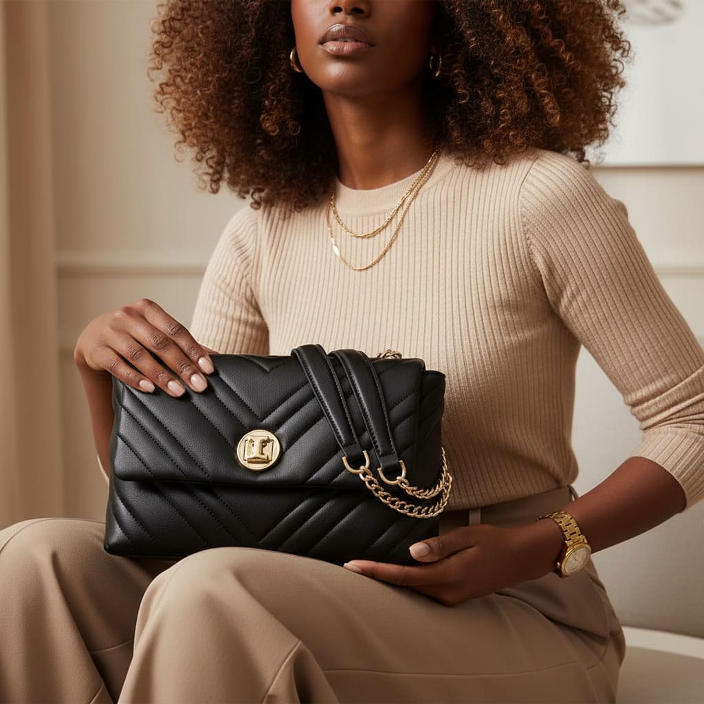 BOLSA FEMININA FOXER FEITA EM COURO GENUÍNO MODELO  CAMILLE PRESTIGE BLACK