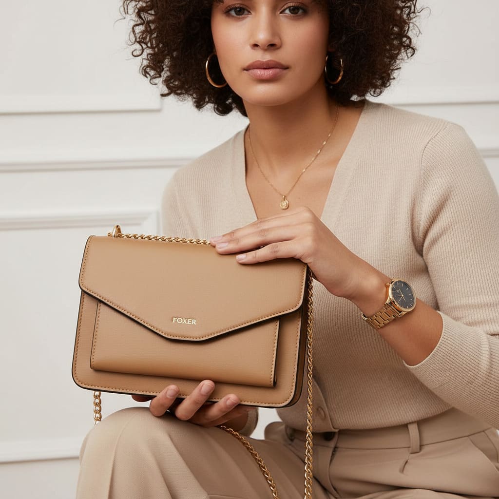 BOLSA FEMININA TYRANSVERSAL FOXER FEITA EM COURO REFINADO MODELO ARVELLE