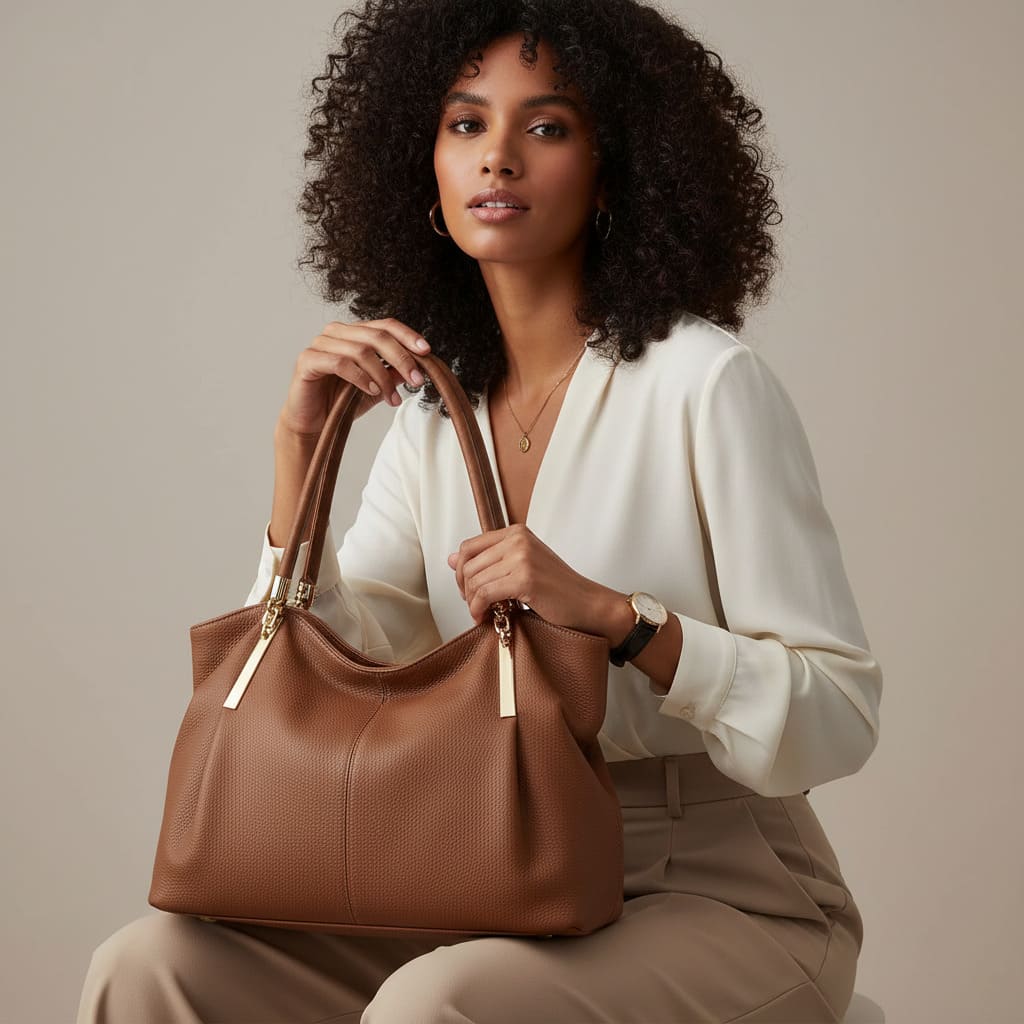 BOLSA FEMININA FOXER FEITA EM COURO GENUÍNO MODELO SAINT-GERMAIN BROWN