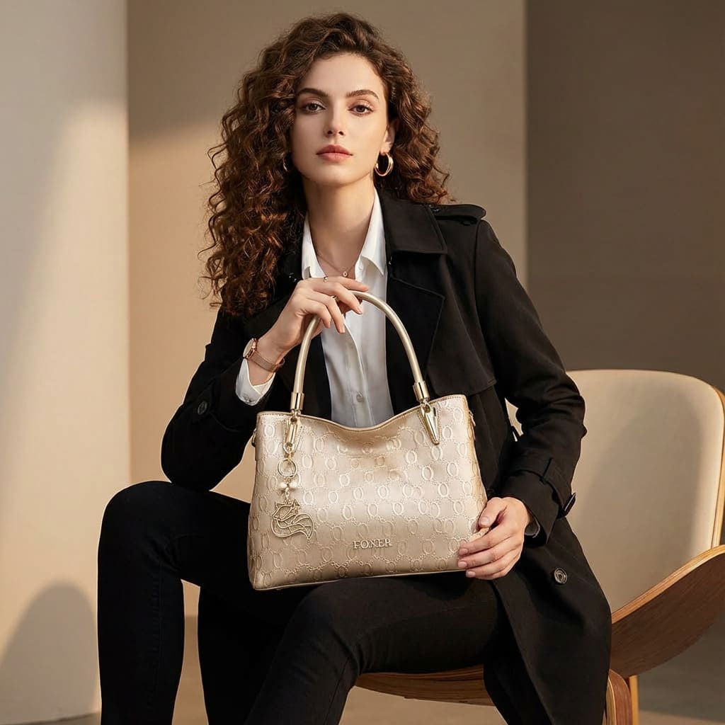 BOLSA FEMININA FOXER TRANVERSAL FEITA EM  COURO GENUÍNO MODELO ALMA GOLDEN